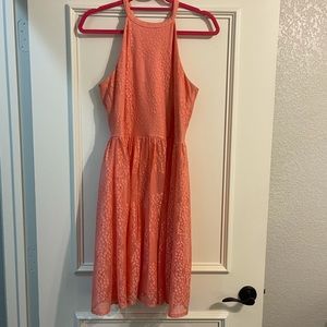 Maggy London Peach/Coral Fit & Flare Lace Dress